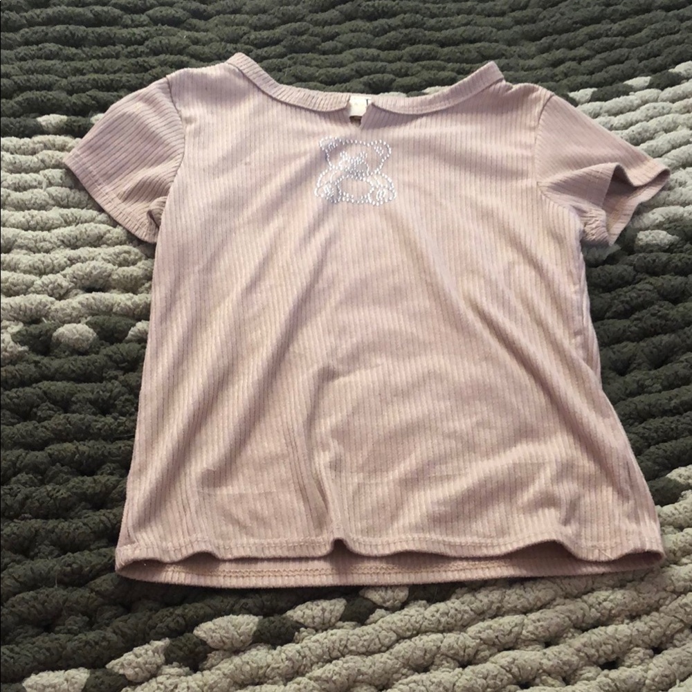 Ribbed Pink Top with Embellished Detail